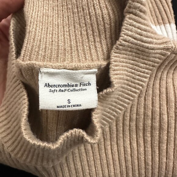 Abercrombie & Fitch Mockneck Mini Sweater Dress - Light Brown Stripe Size Small - Picture 3 of 7